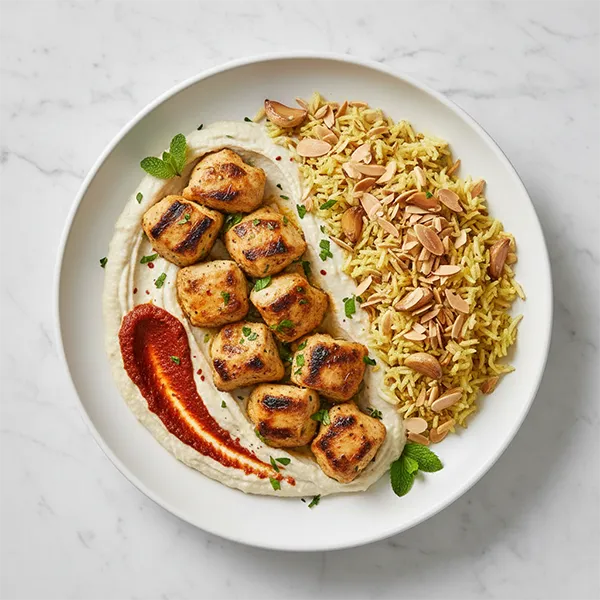 Egyptian Alinazik Chicken Kebab With Garlic Almond Rice